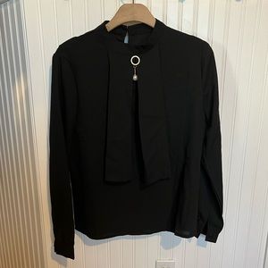 Black blouse with pearl drop